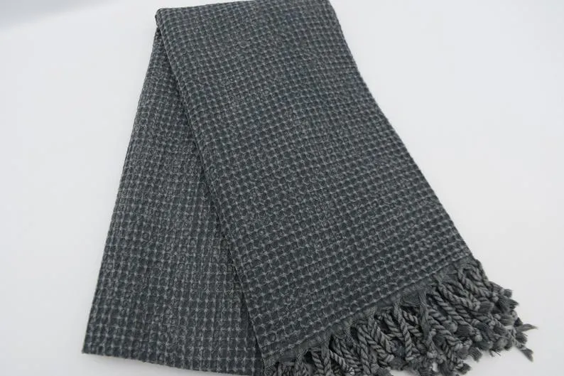 WAFFLE BLACK TURKISH TOWEL