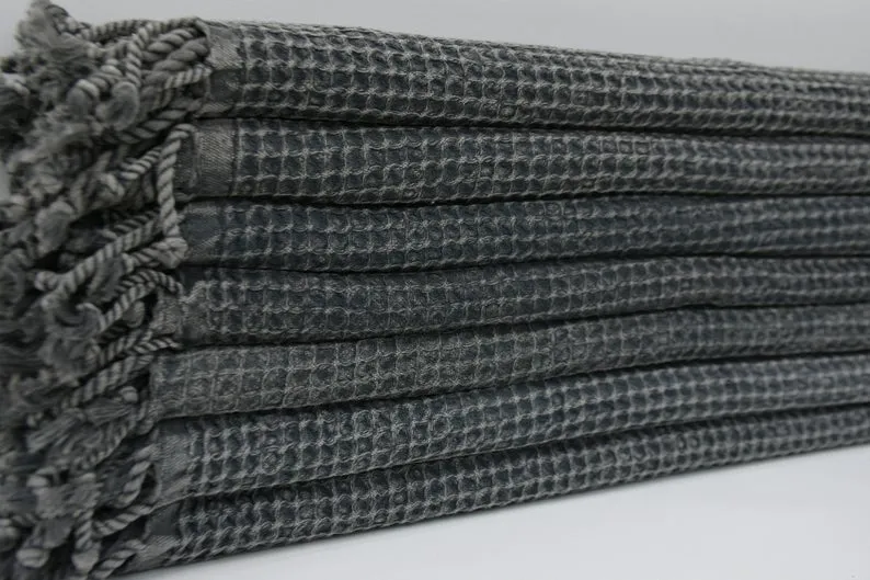 WAFFLE BLACK TURKISH TOWEL