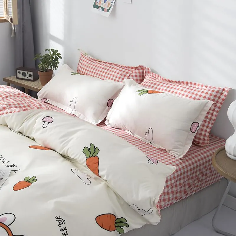 White Carrot & Mushrooms Print Bedding Set