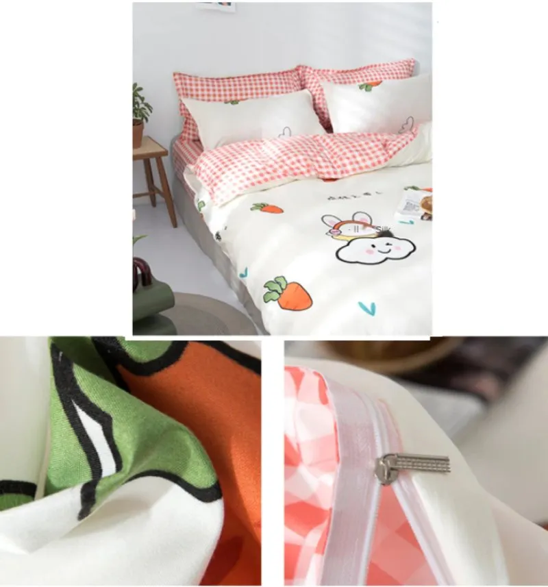 White Carrot & Mushrooms Print Bedding Set