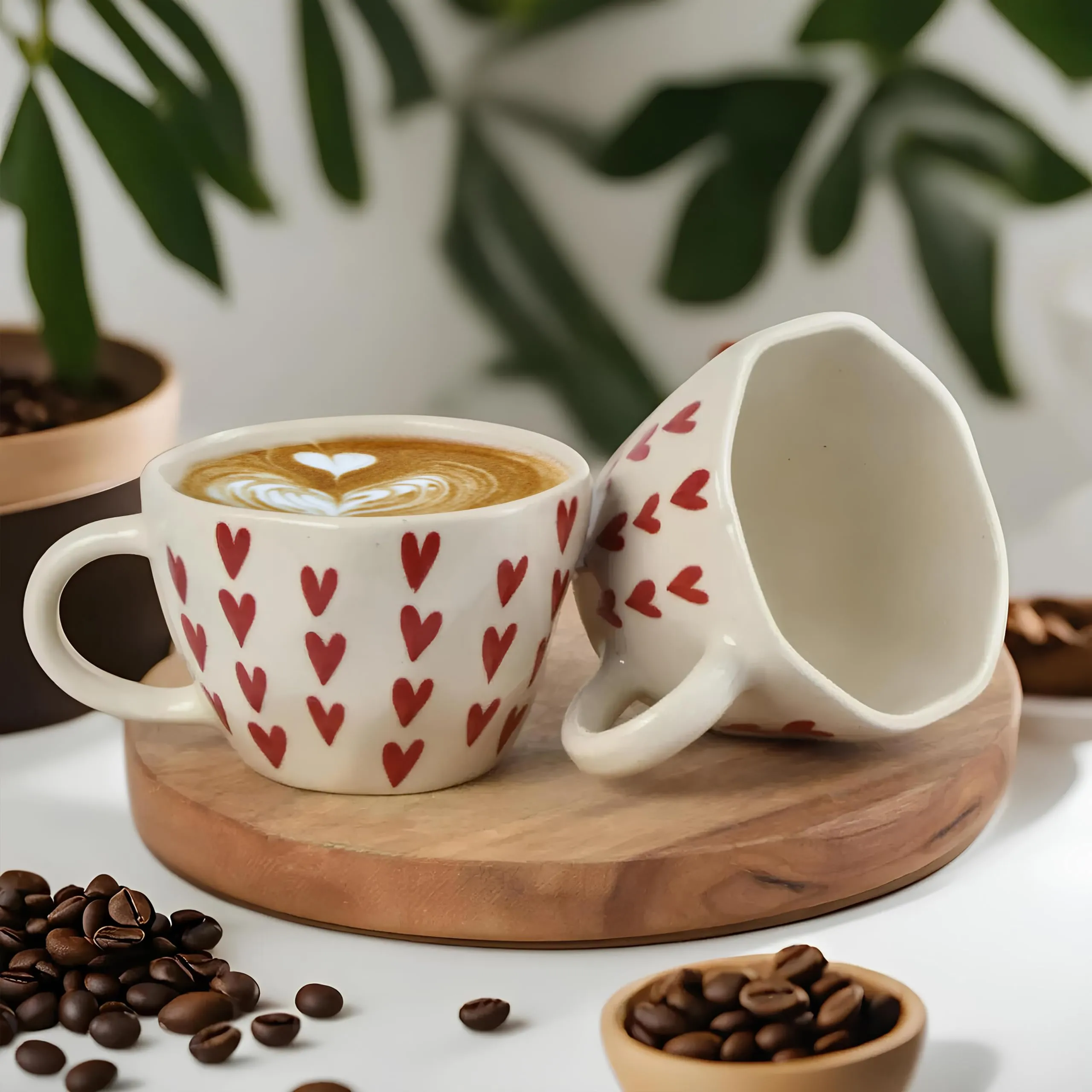 Zara Decor Center, Ceramic Handpainted Heart Mug, Coffee Mug, Heart Cup, Tea Cup, Heart Mug, Heart Cup, Heart Cup Mug, Heart Shaped Mug, Heart Shaped Cup | Birthday Gift | 300 ml (Pack of 2)