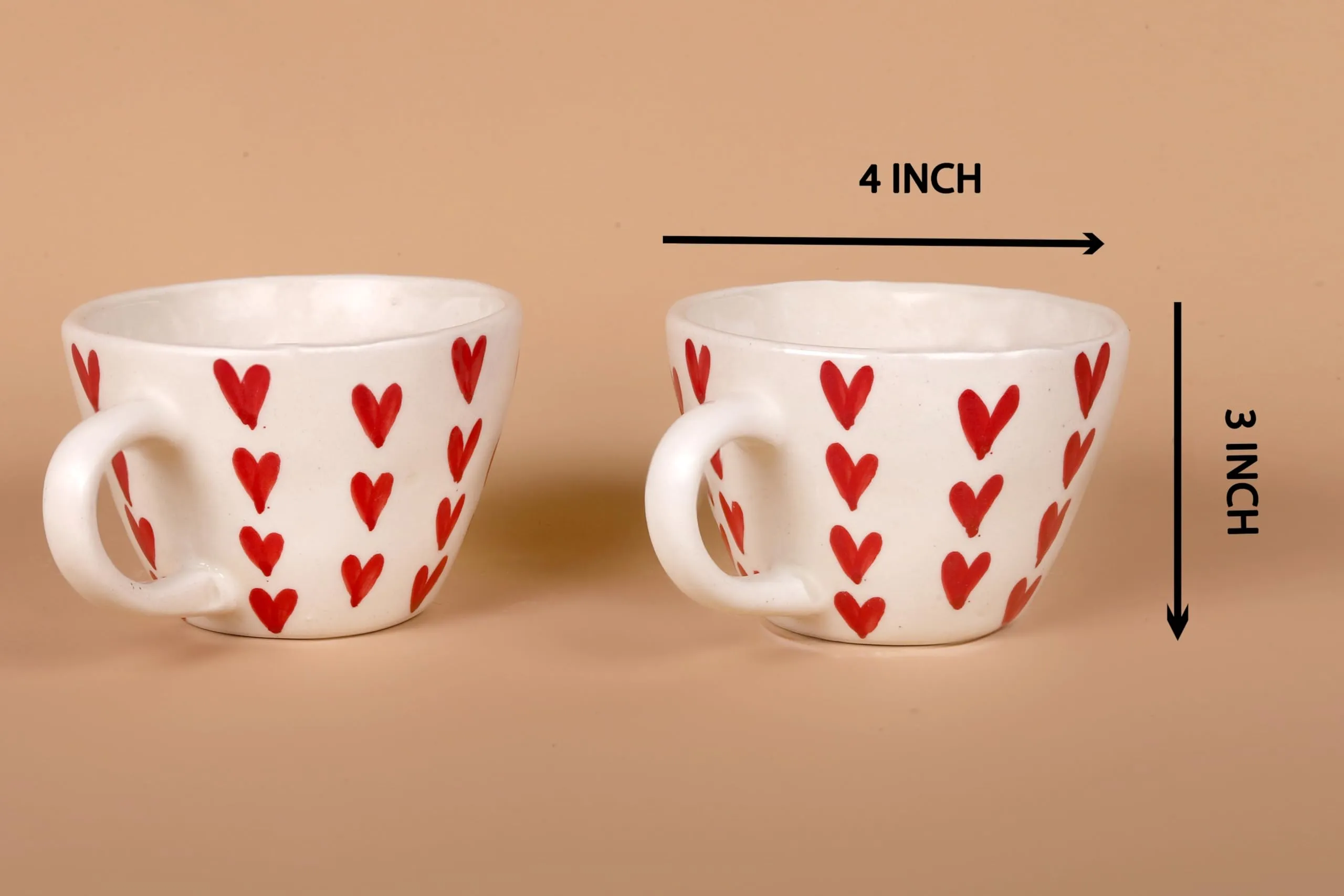 Zara Decor Center, Ceramic Handpainted Heart Mug, Coffee Mug, Heart Cup, Tea Cup, Heart Mug, Heart Cup, Heart Cup Mug, Heart Shaped Mug, Heart Shaped Cup | Birthday Gift | 300 ml (Pack of 2)