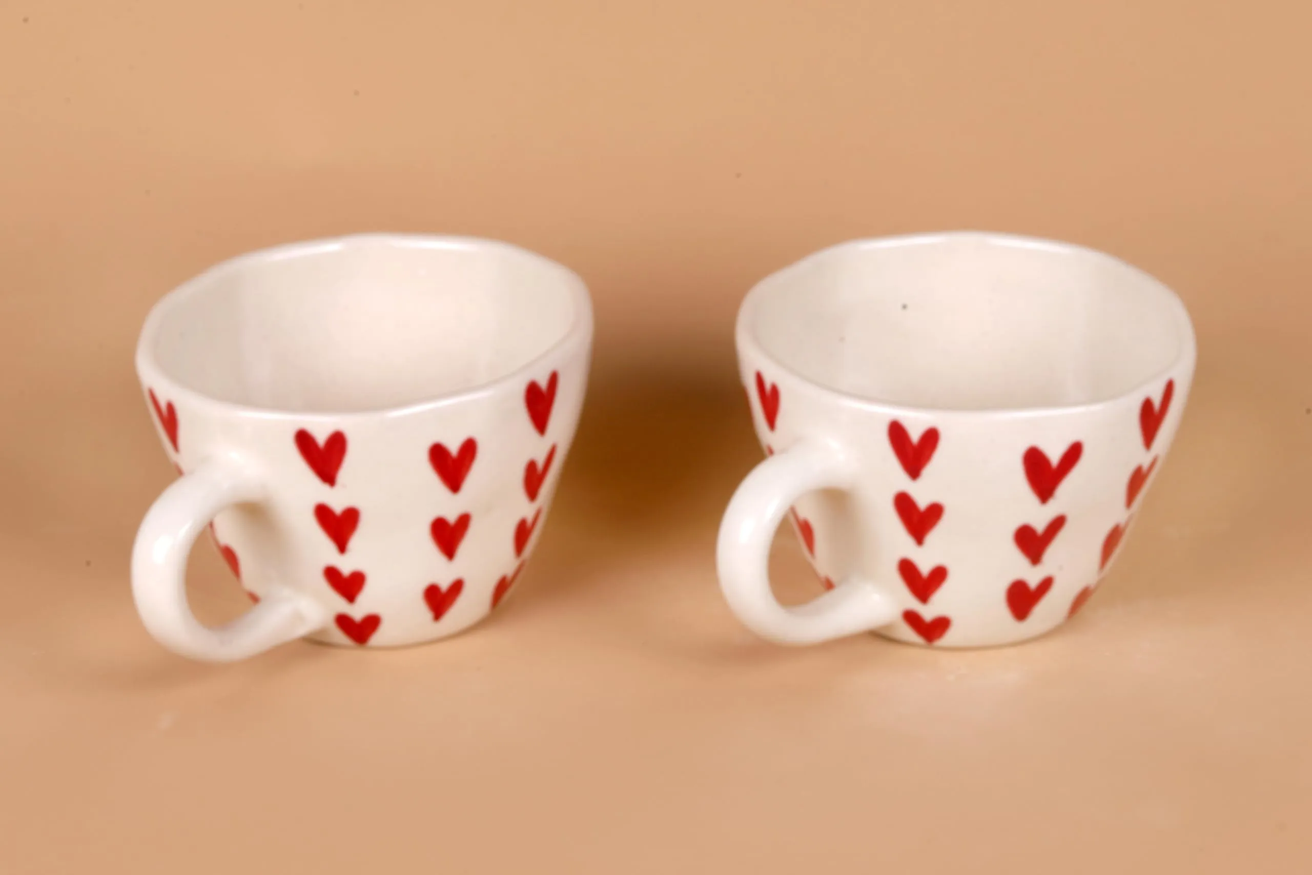 Zara Decor Center, Ceramic Handpainted Heart Mug, Coffee Mug, Heart Cup, Tea Cup, Heart Mug, Heart Cup, Heart Cup Mug, Heart Shaped Mug, Heart Shaped Cup | Birthday Gift | 300 ml (Pack of 2)