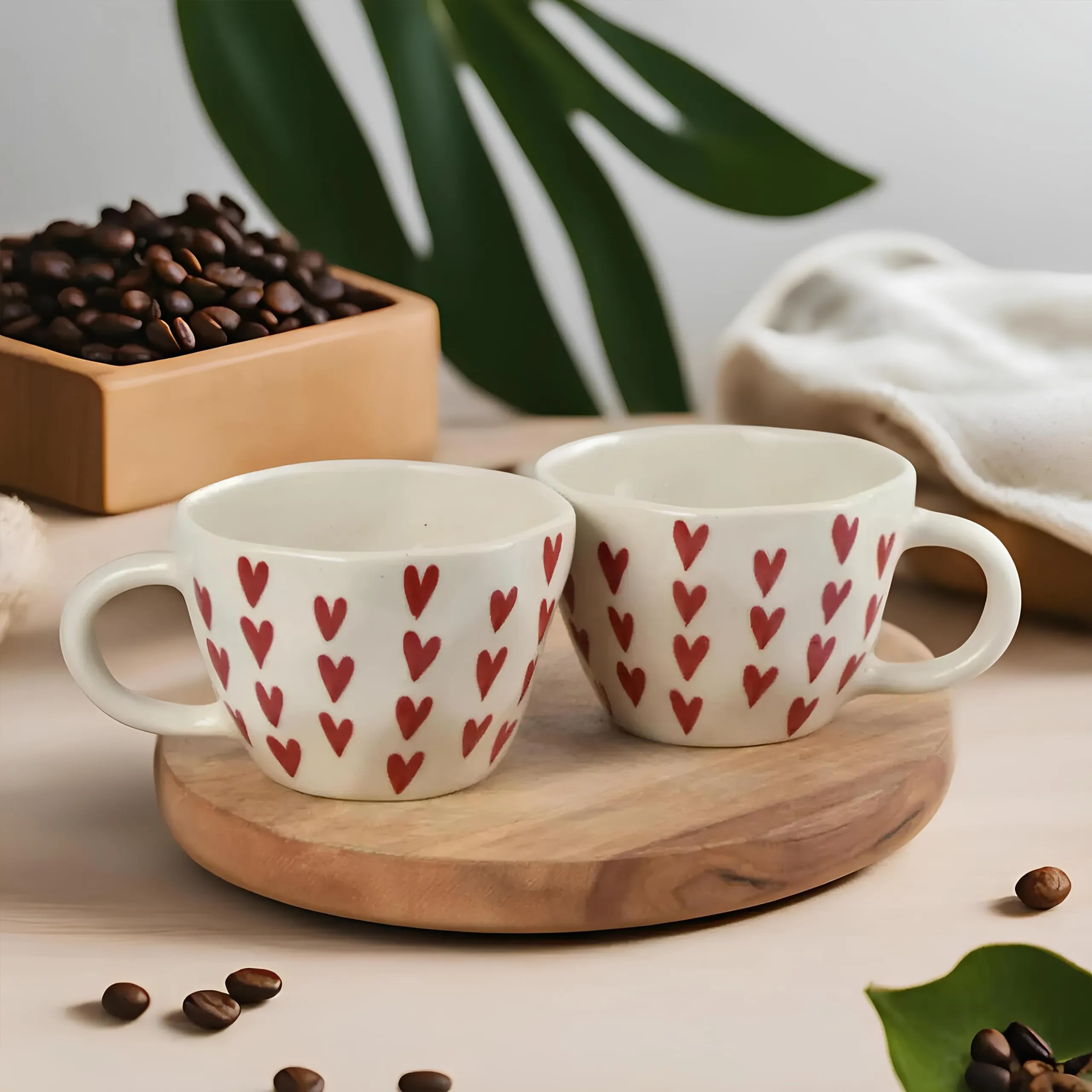 Zara Decor Center, Ceramic Handpainted Heart Mug, Coffee Mug, Heart Cup, Tea Cup, Heart Mug, Heart Cup, Heart Cup Mug, Heart Shaped Mug, Heart Shaped Cup | Birthday Gift | 300 ml (Pack of 2)