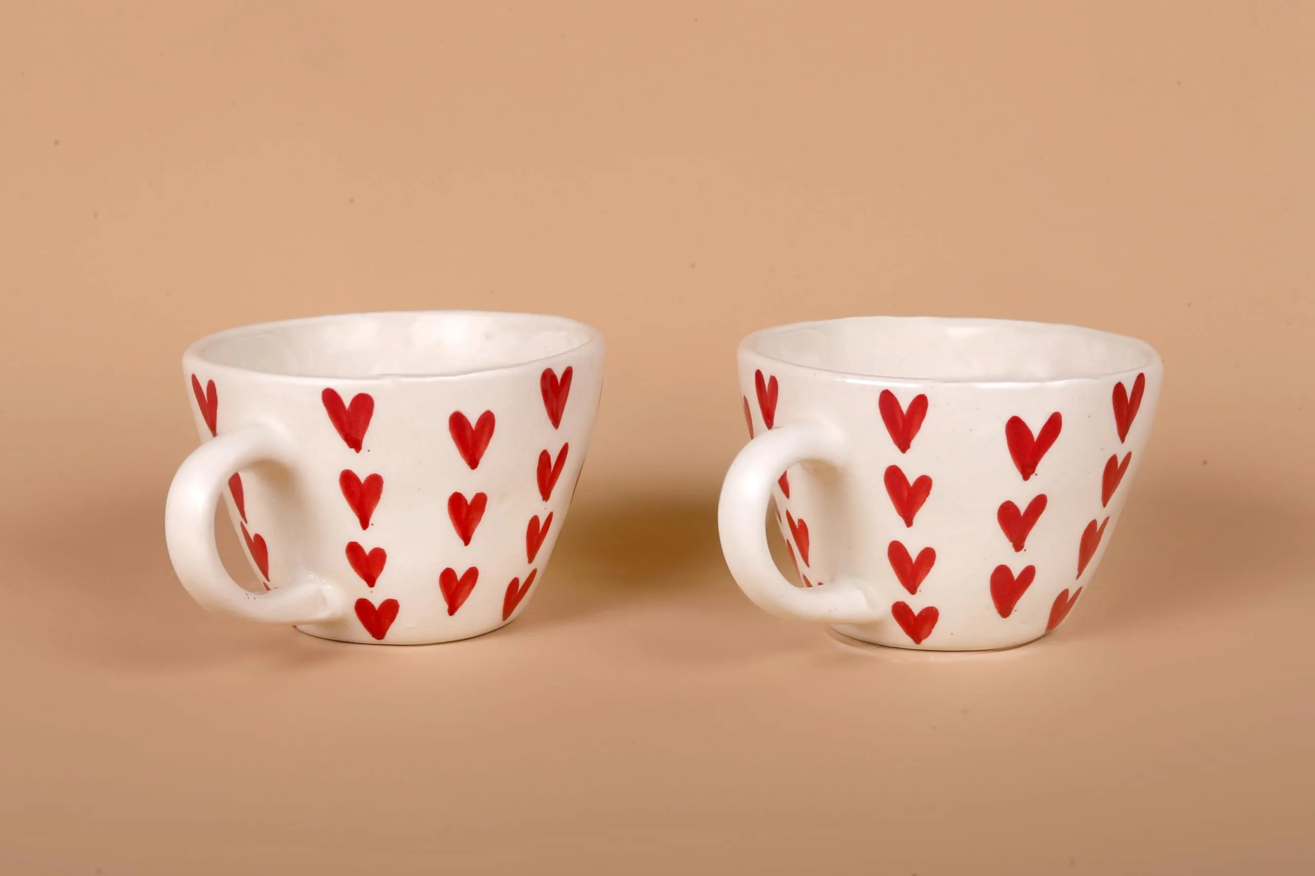 Zara Decor Center, Ceramic Handpainted Heart Mug, Coffee Mug, Heart Cup, Tea Cup, Heart Mug, Heart Cup, Heart Cup Mug, Heart Shaped Mug, Heart Shaped Cup | Birthday Gift | 300 ml (Pack of 2)